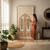 Hand-Painted Floral Wooden Wall Panel  Indian Carved Faux Window Frame | Wall Style Jharokha Wall Art - 130 x 70 cm-Bedroom Decor Door Window