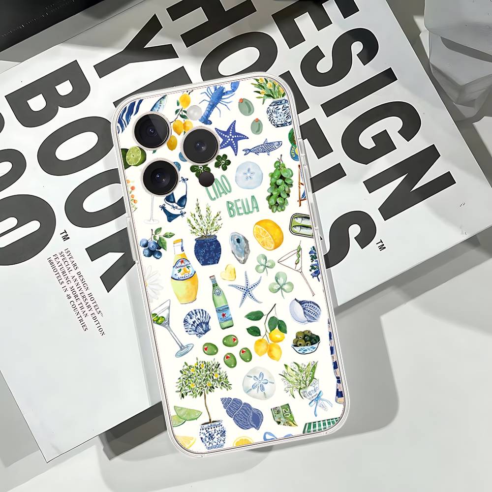 Seaside Scenery Wine Lemon Phone Case For iPhone 17 16 15 11 12 14 13 Pro Max Mini X XS XR 7 Plus 17E Shockproof Cover Fundas