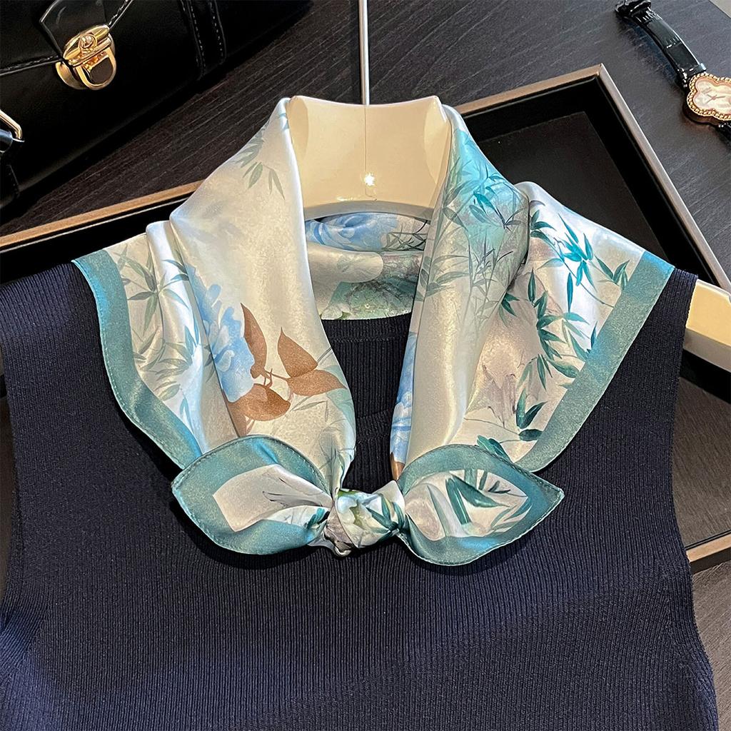 Luxury Brand 100% Natural Silk Scarf Women Design Small Square Shawl Hair Ribbon Headband Fashion Neckerchief Bandana