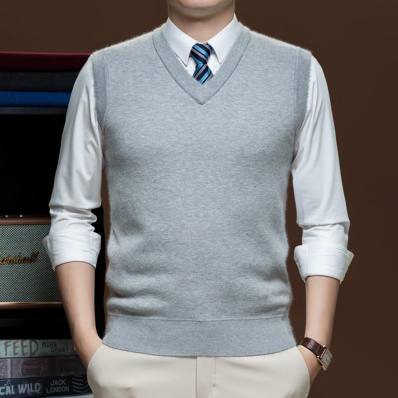 Men S Solid Knitted Sleeveless Vest Thick Warm Pullover