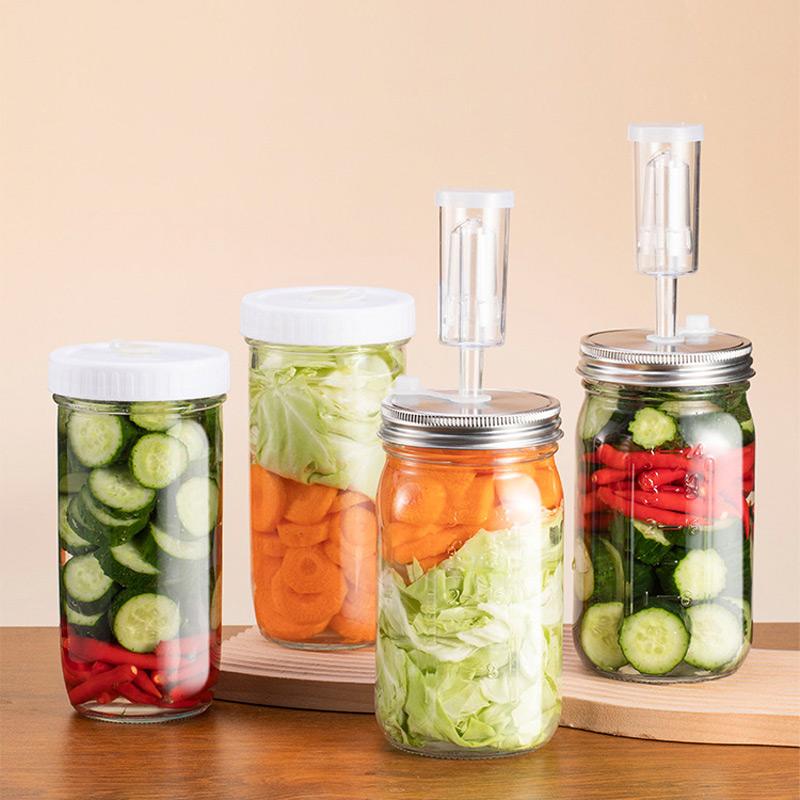 Fermentation Kit For Wide Mouth Mason Jars 4- Complete Pickling & Sauerkraut Setss With Stainless Steel Lid And Air Lock Valve