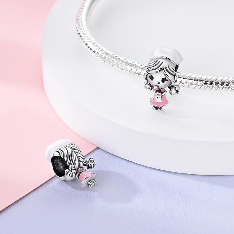 Original Charms Copper Pink And Cute Baking Girl Beads Fit Charms Plata Bracelets For Women Jewelry Making Fine Gifts
