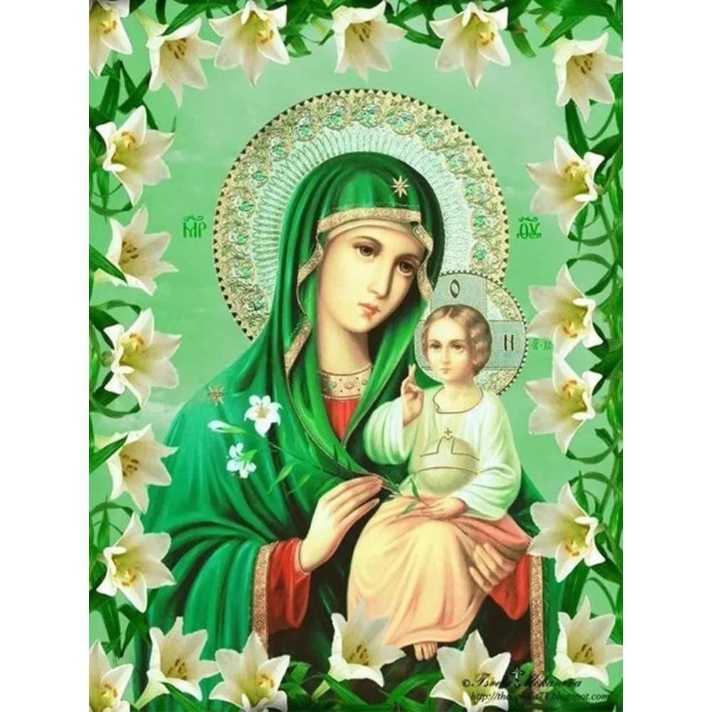 5D Diamantmalerei Religion Ikone Jungfrau Maria Runde Bohrer Heimdekor Porträt Stickerei Mosaik Geschenk Heimdekor