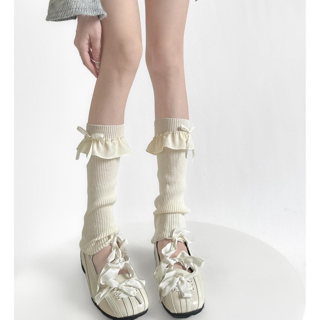 Colorful Lace Bow Ballet-Style Calf Socks: Autumn & Winter Leg Warmers