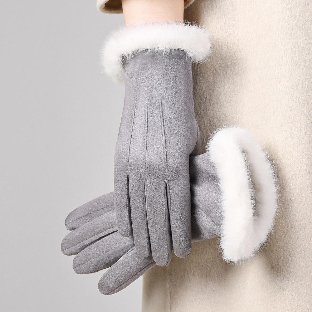 Women's Suede Velvet Bowknot Touchscreen Gloves - Warm & Cozy for Autumn/Winter