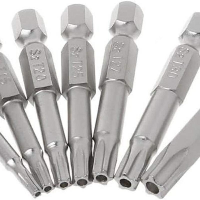 Set of 7 Nickel-Plated 5-Star Bits with Holes 50mm Long Star Bit Screwdriver Bits Made of S2 Material Tamper-Resistant Star Bits