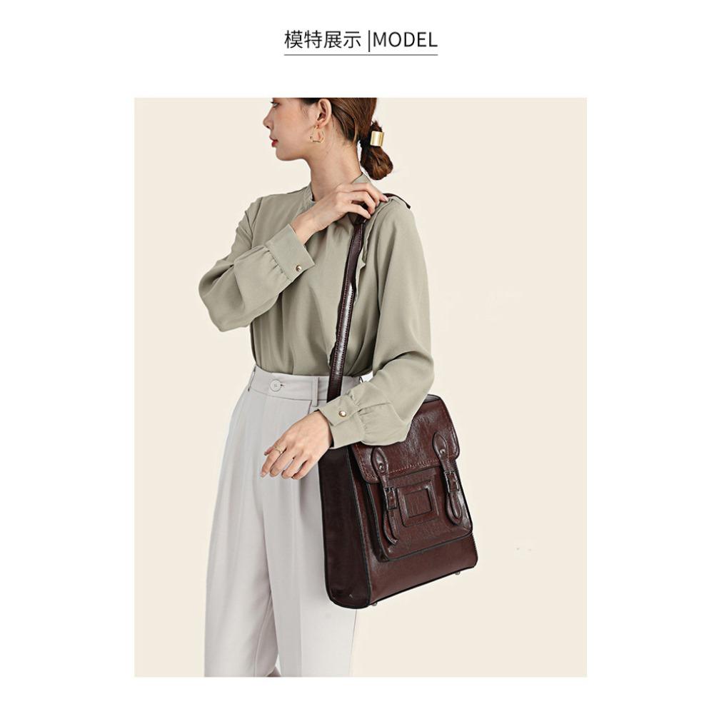 Leather Women's Bag Oil Wax Cowhide Backpack Women's Retro Versatile British College Wind Large Capacity Backpack