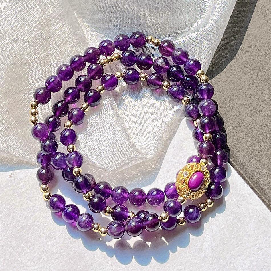 6Mm Autumn And Winter Natural Royal Amethyst Design Multi-Circle Bracelet Bracelet