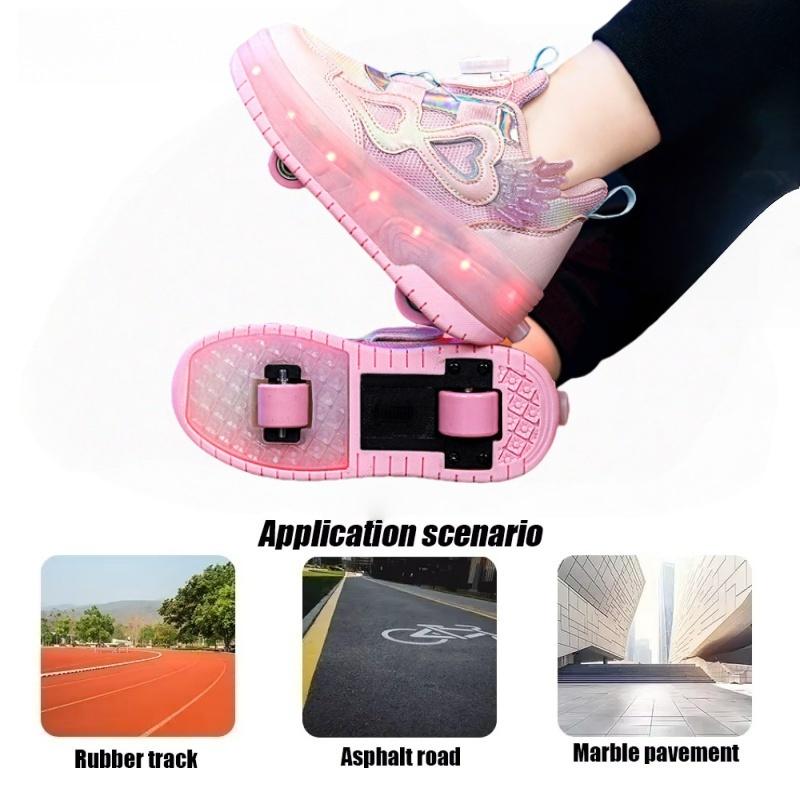 Women's Roller Skates Kids Double Wheel Retractable Lighting Student Sports Shoes Popular Internet Red Roller Wheel Slippers
