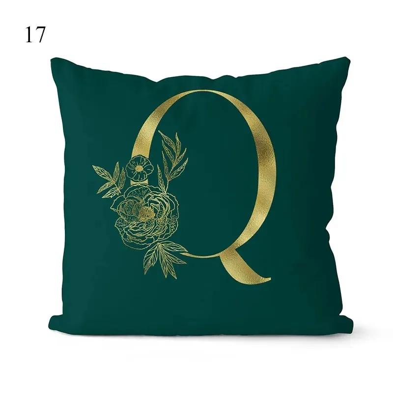 1Pc Green Pillow Cover 45*45cm Gold Letters Throw Pillow Cushion Cover Car Home Decoration Sofa Cushion Covers Pillowcase