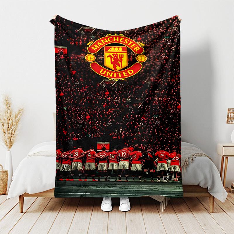 1pc Blanket - Manchester United FC logo Print Design, Lightweight Blanket for Sofa, Bed- Soft &Warm, Gift for All Seasons