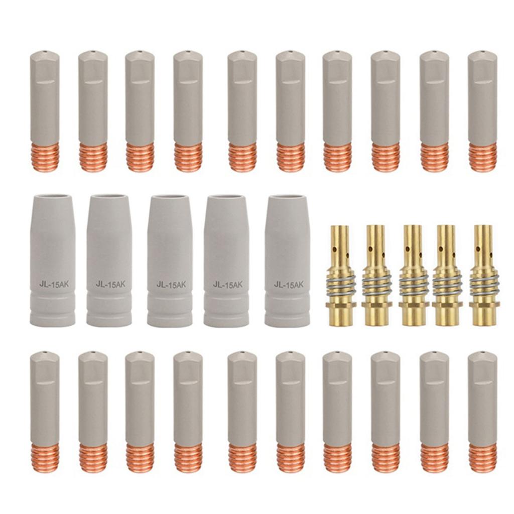 Pack of 30 Metal MIG Welding Torch Nozzles with Heat Dissipation Design and Durable Coating for TIG 15AK MAG Compatibility