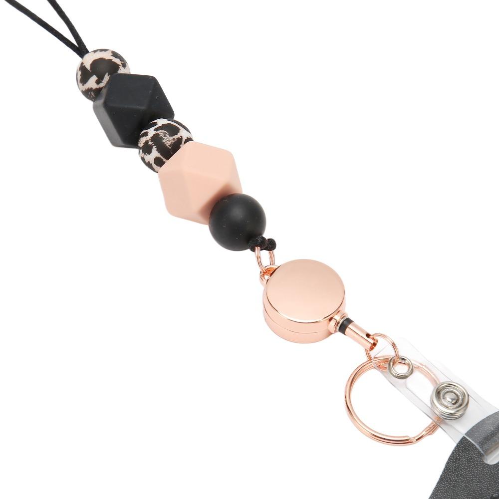 Retractable Silicone Beaded Lanyard with Transparent ID Holder PU Material Badge Holder with Lanyard Silicone Beaded