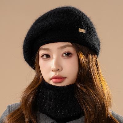 Fashion Hat Girls New Winter Faux Rabbit Fur Knitted Wool Hat Warm Thickened Fleece Hat
