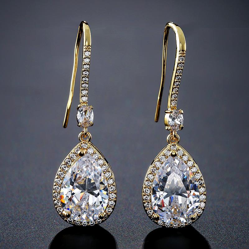 ZAKOL Luxury Teardrop Cubic Zirconia Dangle Earrings For Women Sparkling Crystal Earrings Bridal Wedding Party Jewelry Gift