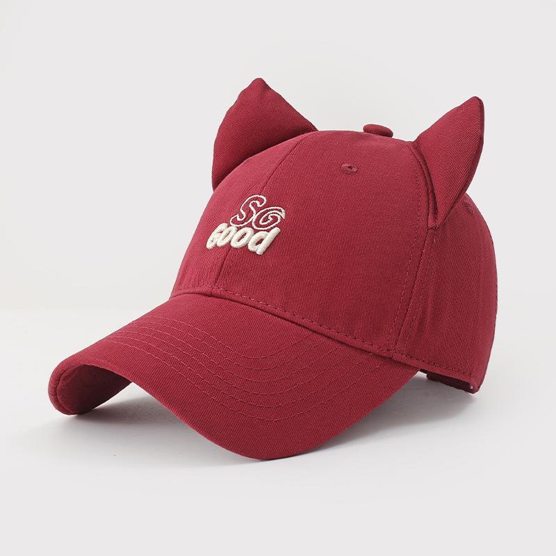 Spring and summer hat women's cute sweet cat ears baseball cap high quality letter embroidered big head circumference cap