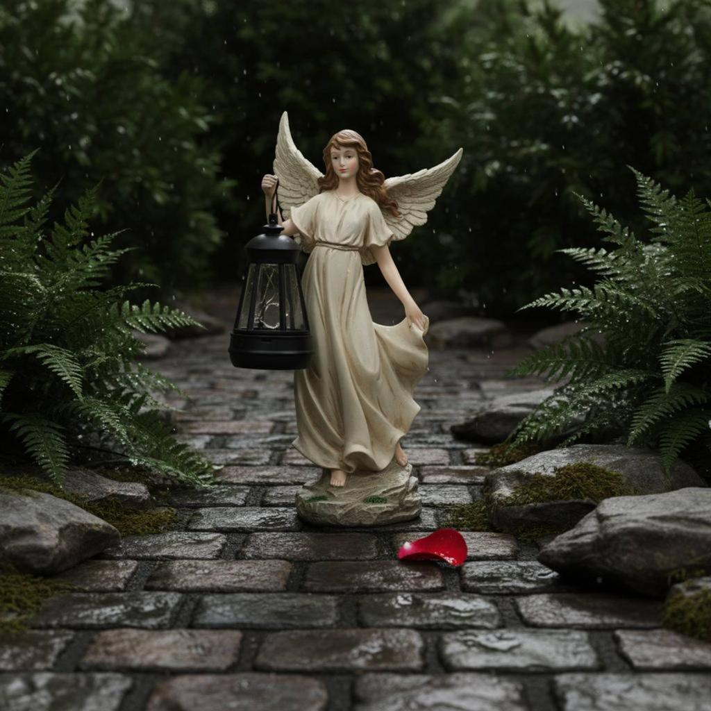 Solar Divine Outdoor Light HandPainted Angel Statue with Lantern Waterproof Decoration