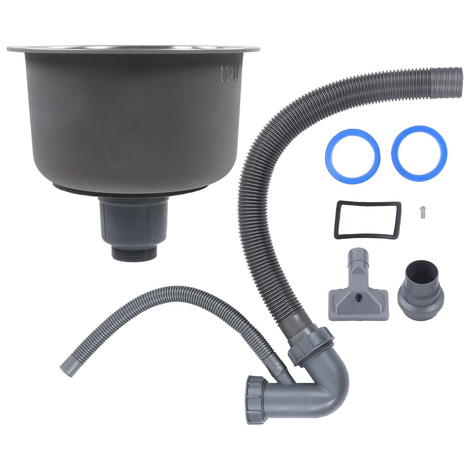 

Mini Round Kitchen Sink Stainless Steel Bar Round Basin with Drainpipe Fitting 30cm Diameter