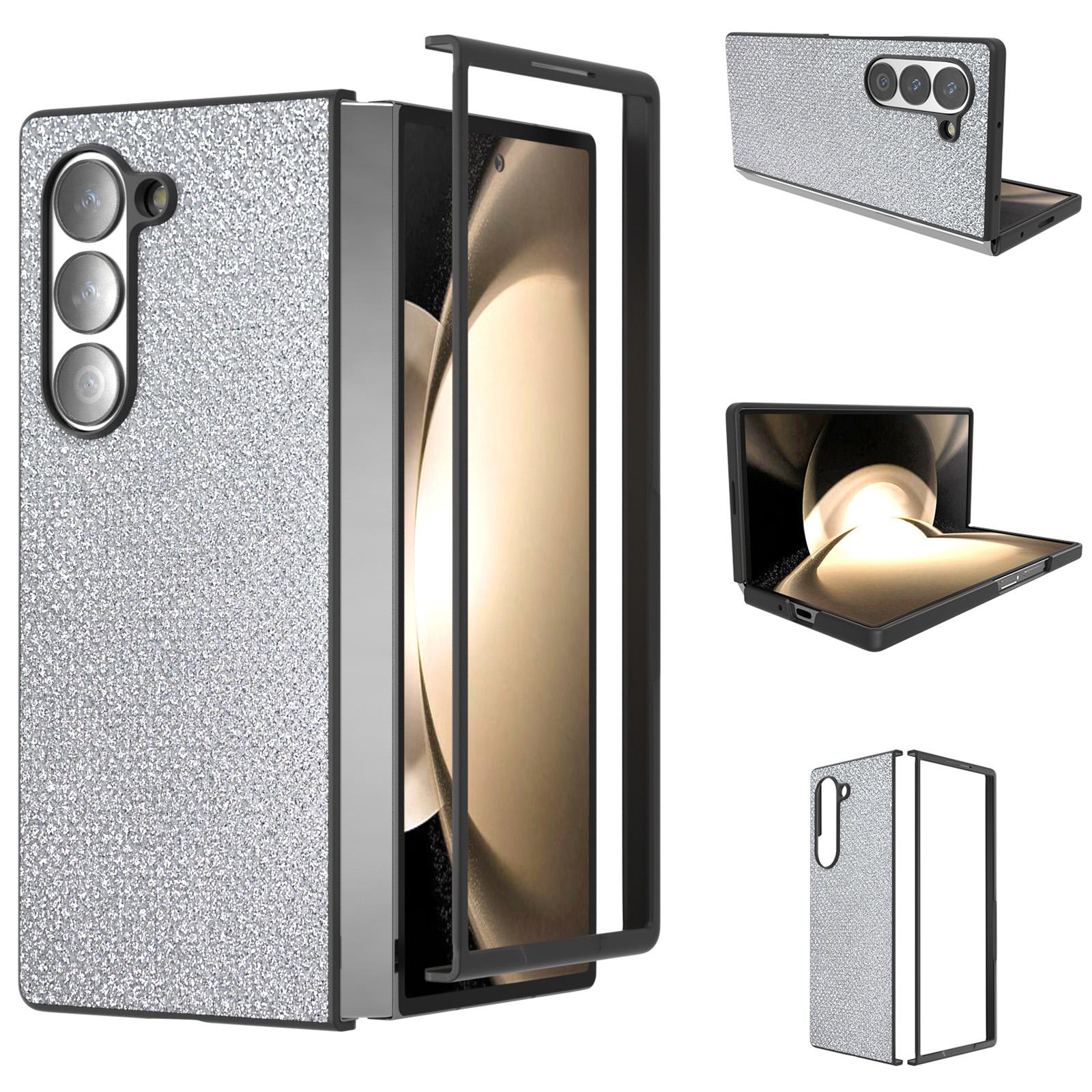

For Samsung Galaxy Z Fold6 5G Case Rhinestone Texture PU+PC Phone Cover Silver