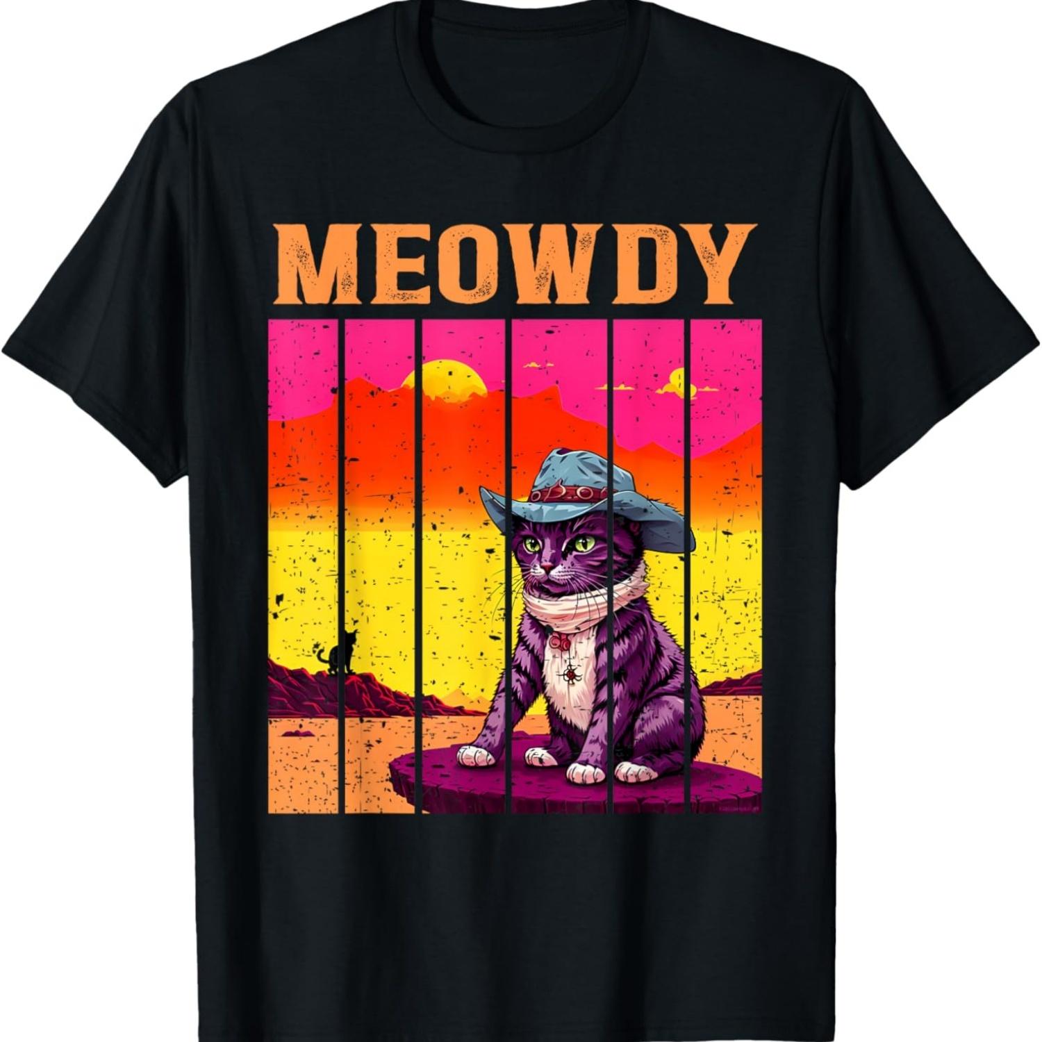 Meowdy - Funny Western Cowboy - Vintage Cat Meme T-Shirt(1) S чёрный