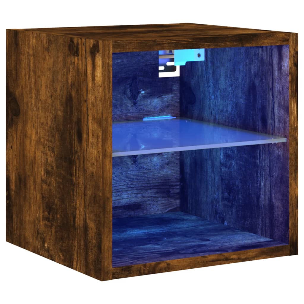 Wall Mounted TV Cabinet with RGB LED Lighting Smoked Oak Finish 30 x 28.5 x 30 cm