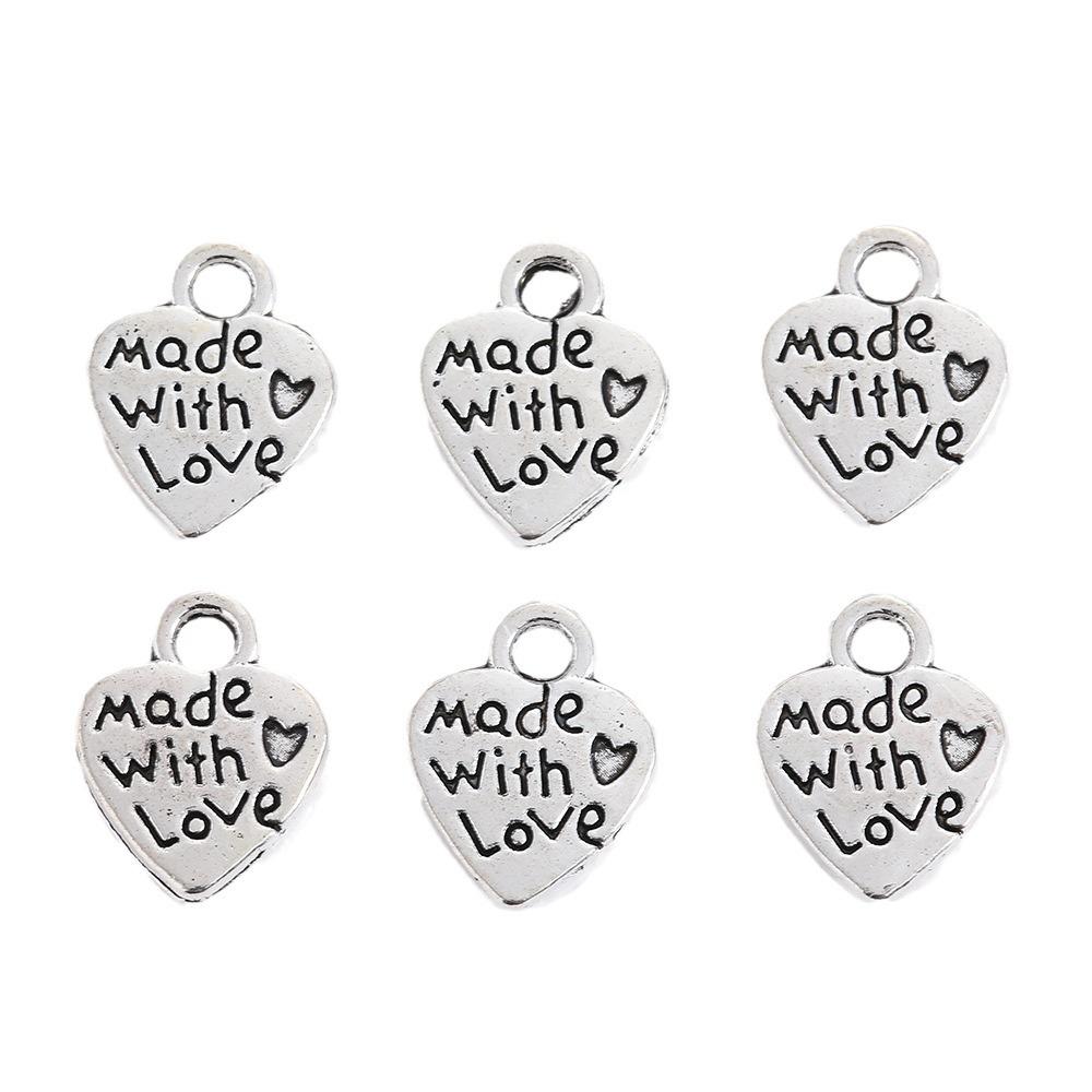 50/100PC Mini Retro Metal Made with Love Word Plate Love Pendant Valentine's Day Proposal Wedding Party Gift Decoration Souvenir