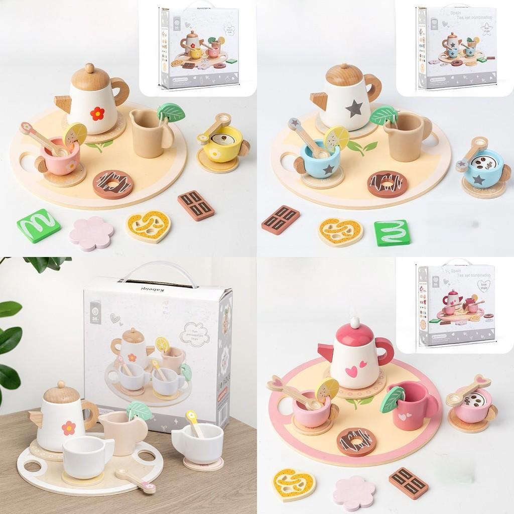 Wooden Childrens Tea Set With Pretend Play Kitchen Role Play For Kids