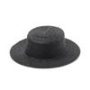 European, American Spring and Summer New Simple Light Board Black Straw Grass Flat Top Top Hat Sunscreen Sunshade Travel Flat Top Straw Hat