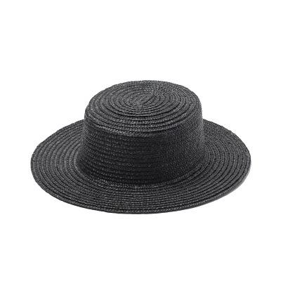 European, American Spring and Summer New Simple Light Board Black Straw Grass Flat Top Top Hat Sunscreen Sunshade Travel Flat Top Straw Hat