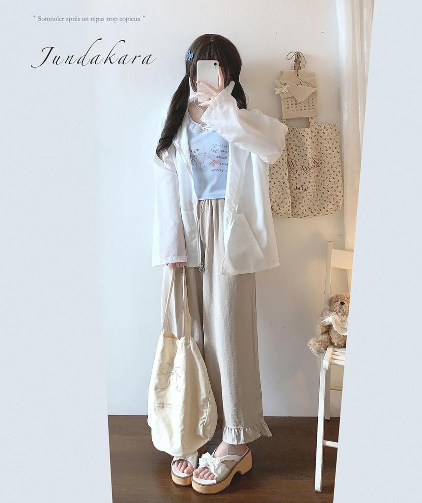 Jundakara Hoodie with Bunny Cute Long Lace and Subculture Sickly Korean White Women's Lace-Up Ears, Sleeves, Lightweight, Summer, Ruffles, Style,
