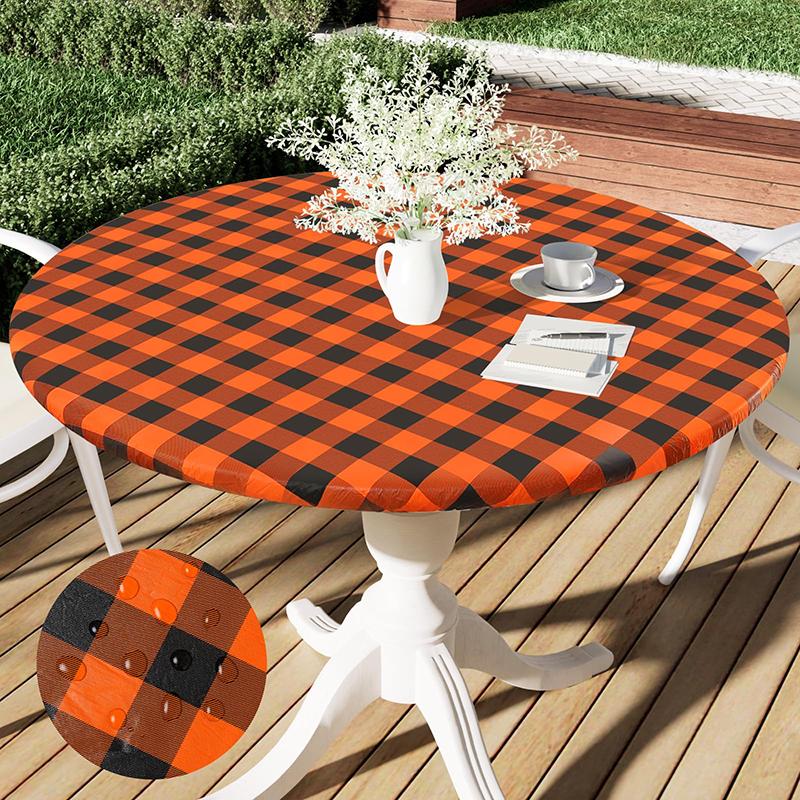 Homaxy New Round Tablecloth 1 PCS PEVA Material Wipeable Flannel Backed Vinyl Tablecloths Waterproof Elastic Fitted Table Covers
