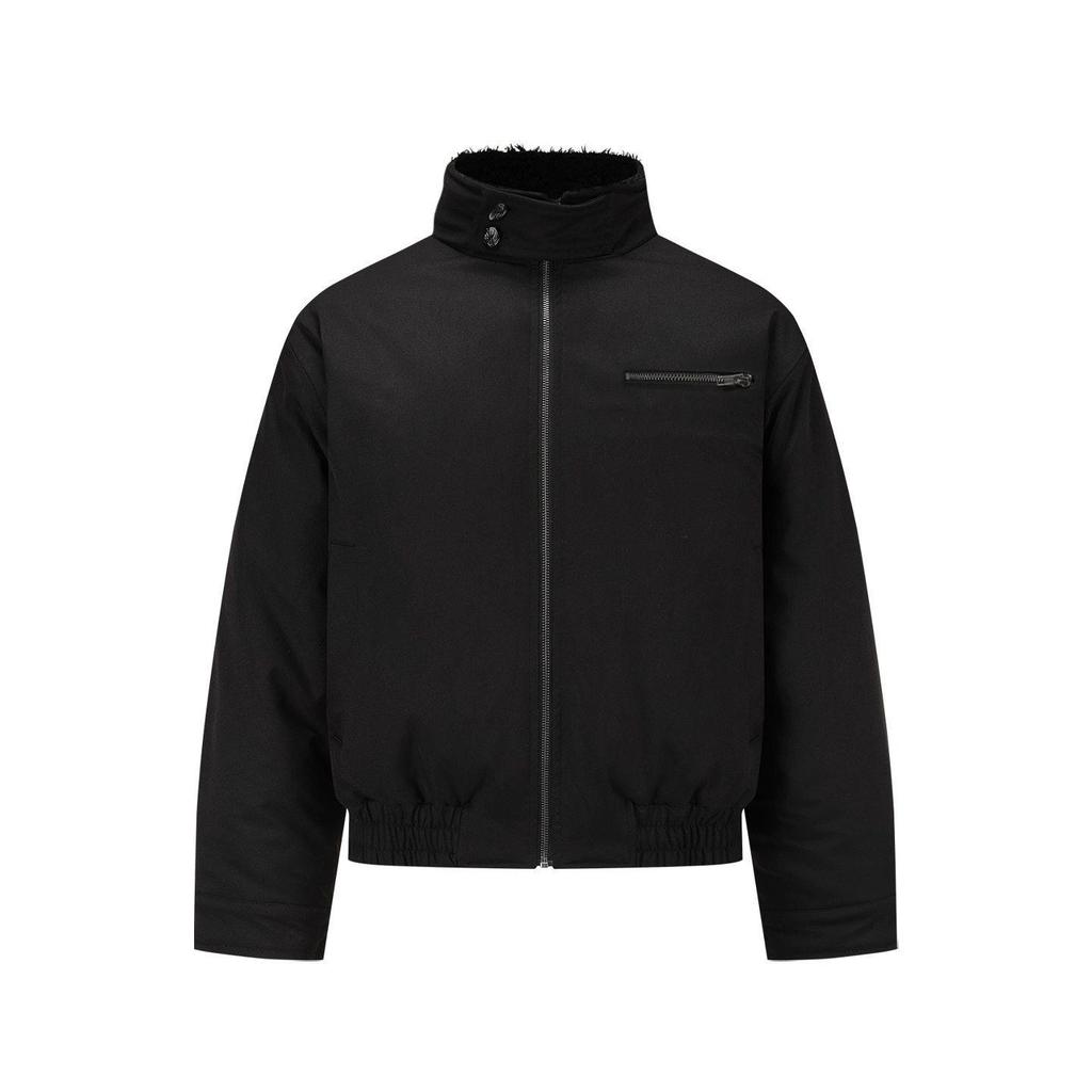 Cement Gray Winter Warm Fur Collar Cotton Harrington Bomber Jacket