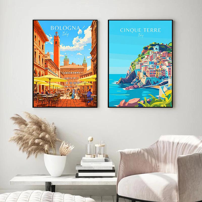 Modern Amalfi Italy Famous Travel Posters Palermo Vintage Puglia Cinque Terre Travel Prints Canvas Wall Pictures Home Room Decor