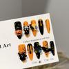 Handcrafted Halloween Pumpkin Bat False Nail Set - High-End, Autumn/Winter Orange-Yellow Design