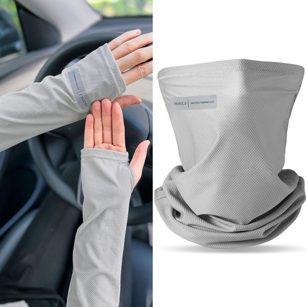 

Breathable Ice Sleeved Thin Face Mask Men, Women Loose Hand Sleeves Summer Grey-Set