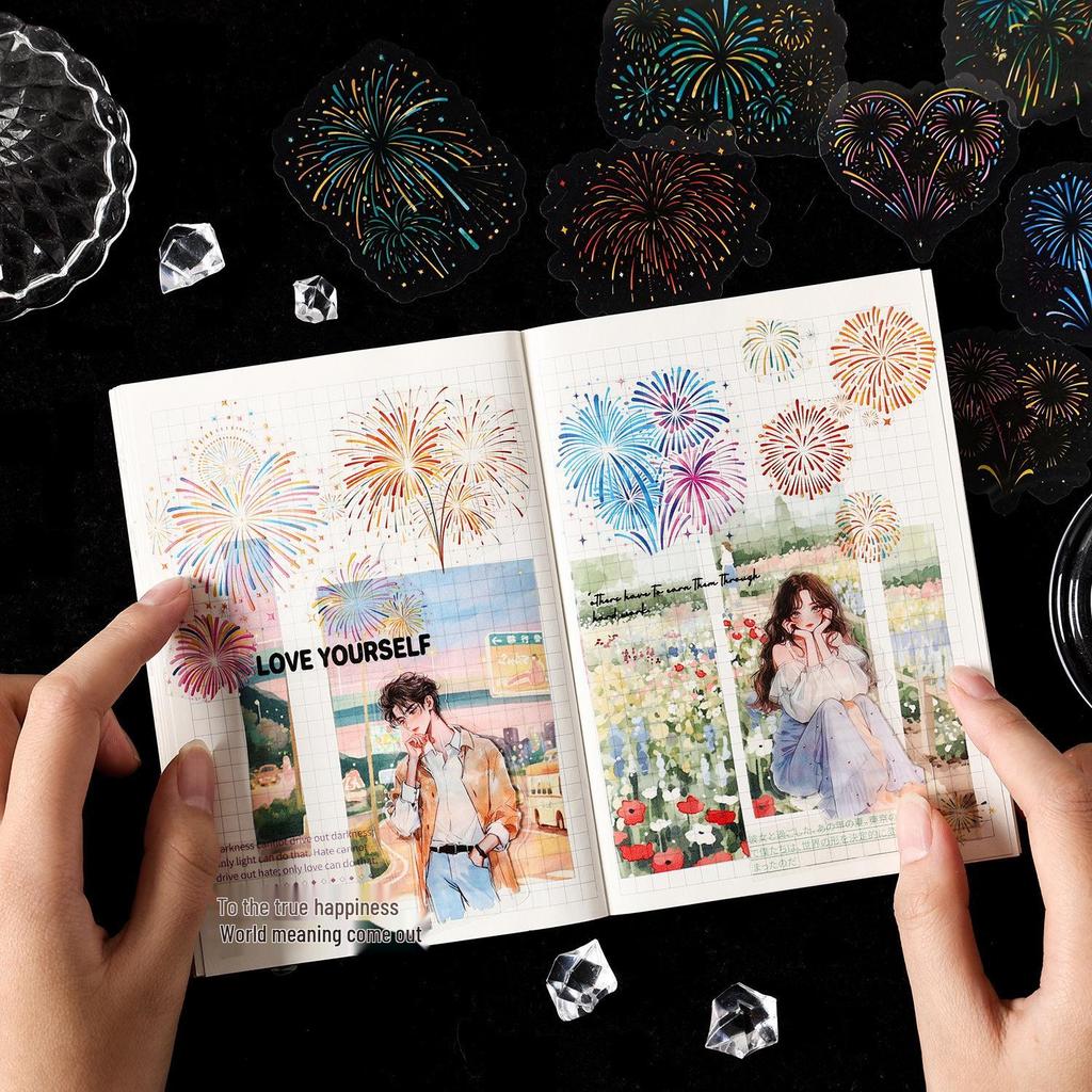 Fireworks Themed Sticker Pack: Dark Shadow Phantom Series – 15 Sheets for Journal Decoration