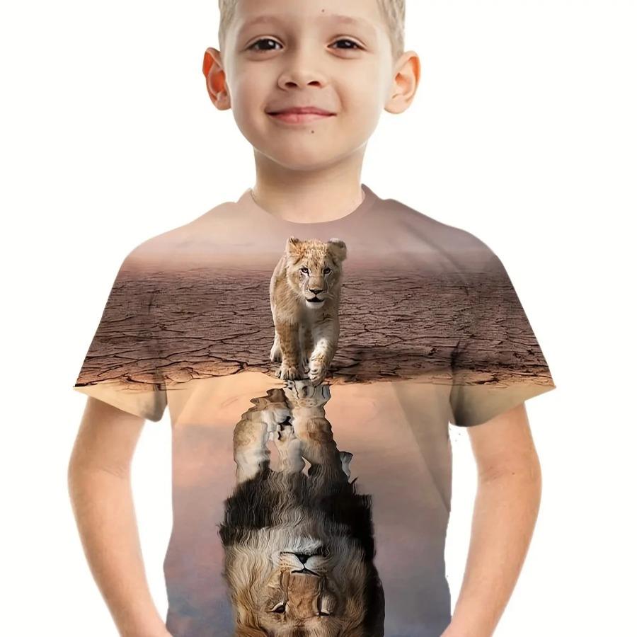 Chlapecké tričko s grafikou lva Módní topy s krátkým rukávem Chlapecké dívčí tričko Kreslený 3D potisk Dětské oblečení Letní dětská trička