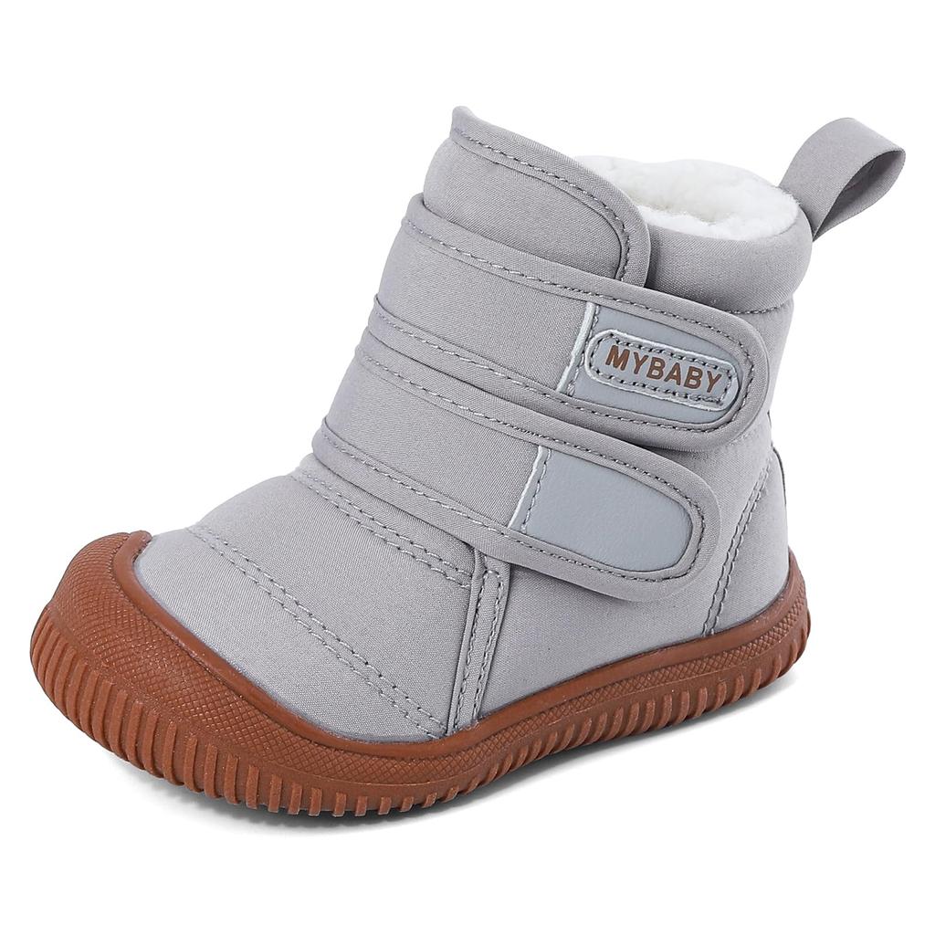 LACOFIA Sheepskin Snow Boots for Boys and Fluffy Baby Shoes for Outdoor Use with Velcro Sizes Kids' Babies, Girls, Fleece-Lined, Warm, (Gray Closure,