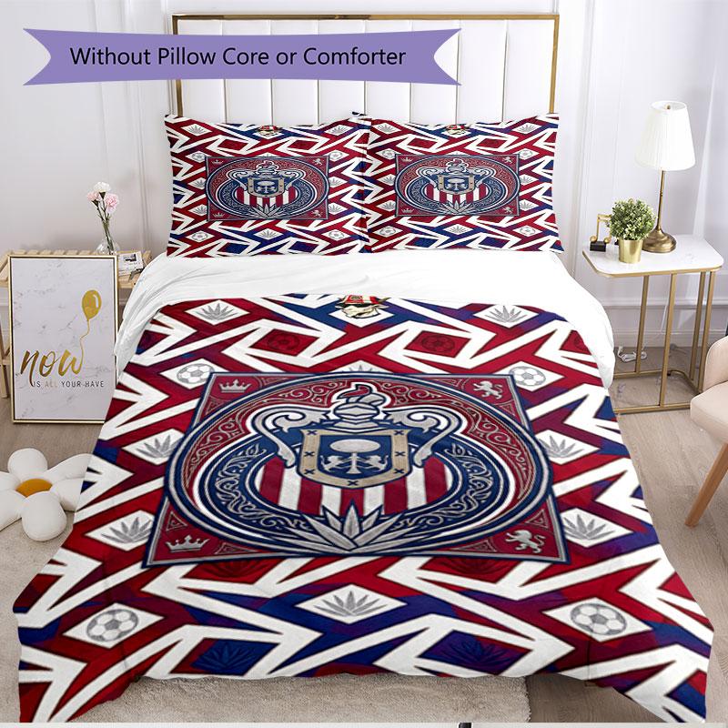 3pcs Duvet Cover Set (1*Duvet Cover + 2*Pillowcase, Without Core), Club Deportivo Guadalajara Print Soft All‑Season Bedding Set, Home Bedroom Decor Gi