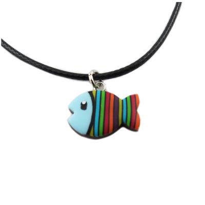 [R1313] - Handmade Necklace 'Columbine & Harlequin' Blue Multicolor - 16x11 Mm (fish)