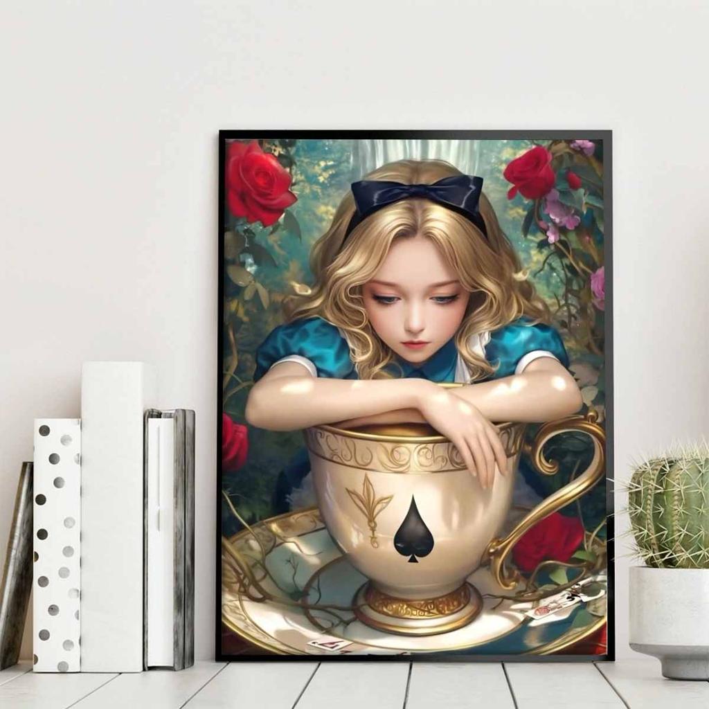 Diamond Mosaic Colorful Diamond Painting Alice In Wonderland Full Round Embroidery Cartoon Creative Hobbies Wall Decor