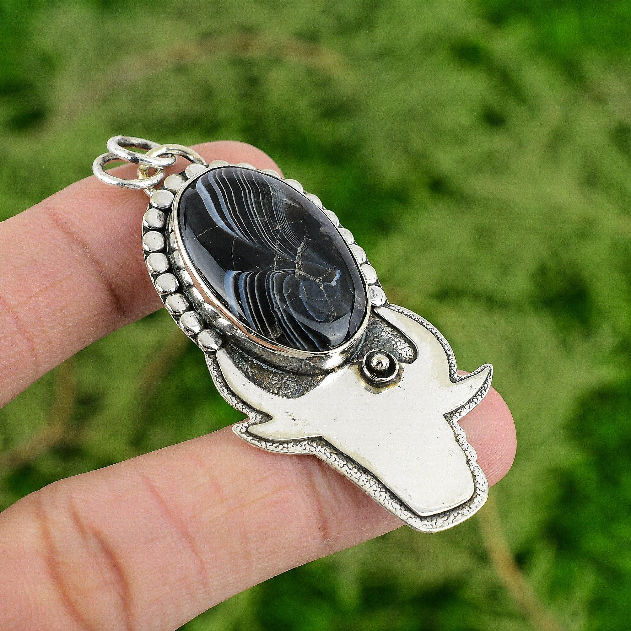 

925 Sterling Silver Sardonyx Gemstone Sister Art Deco Trendy New Pendant Jewelry