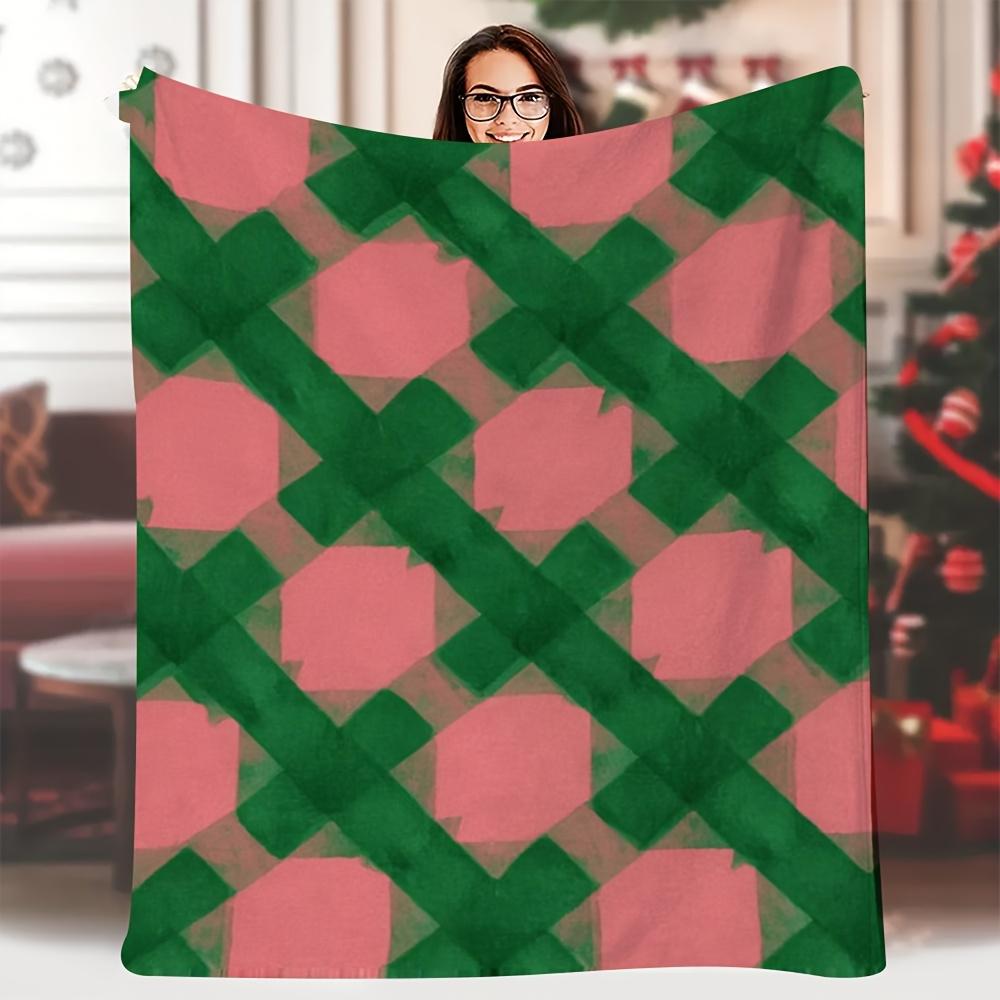 

1pc Soft Single-Sided Printed Blanket 60x80 Inch - Pink & Green Geometric Pattern, Vintage Style, Perfect for Family Travel 70x100cm28x39in
