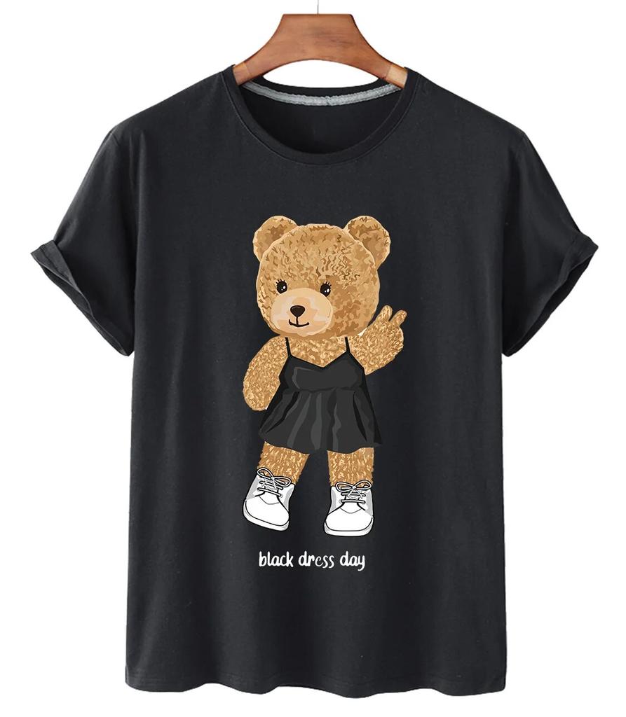 T-shirt Divertente con Stampa Orso Donna Moda Cartone Animato Harajuku Casual T-shirt Femminile Estiva Manica Corta Top T-shirt Unisex Maglietta Unisex