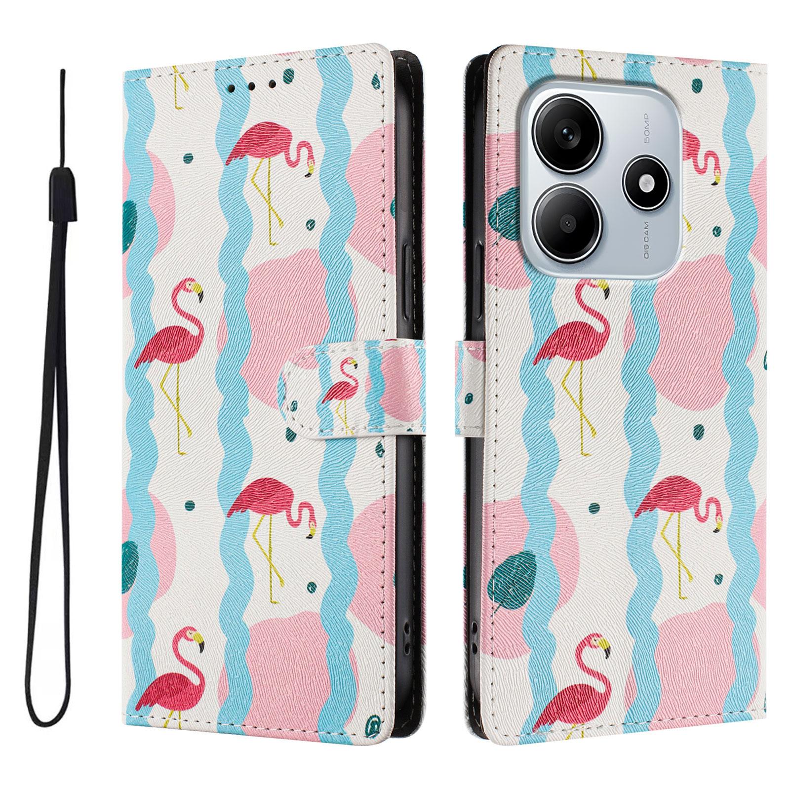 

For Xiaomi Redmi Note 14 4G (163.25mm) Case Pattern Print PU Leather Wallet Phone Cover with Wrist Strap