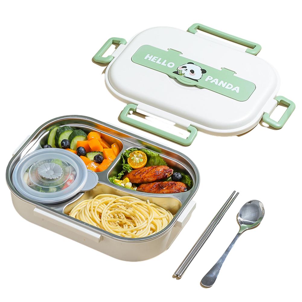 Stainless Steel Thermal Lunch Box with Cutlery Set 2/4/5 Grids Heat Preservation Bento Box Panda for Audlts Kids Lunch Cooking