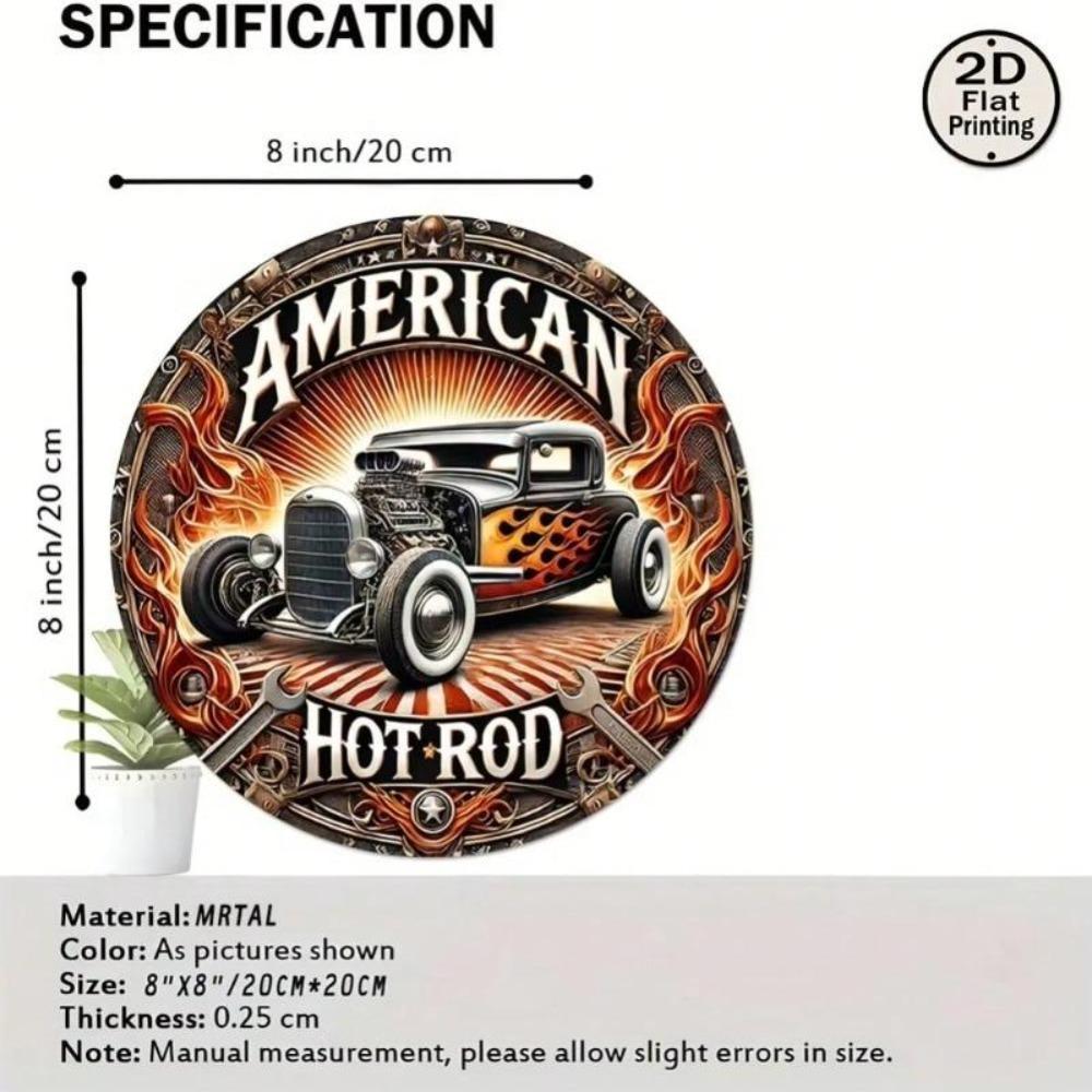 Classic Car Metal Tin Sign American Hot Rod Vintage Wall Art 8 Inch Round Home Decor