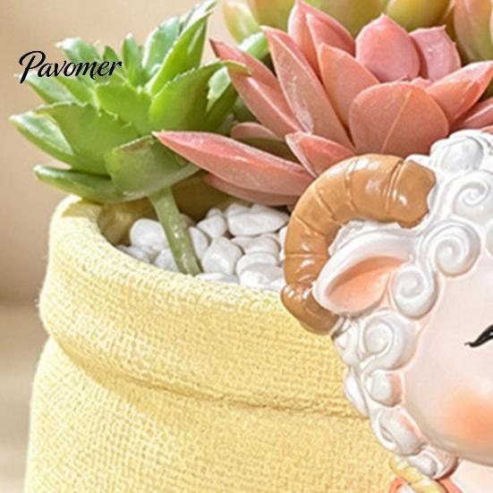 Lovely Lamb Shaped Decor Cute Planter, Cartoon Sheep Carring Bag Plant Pot, Indoor Pot for Desk Small Resin Flower Succulents, Houseplants, Decoration