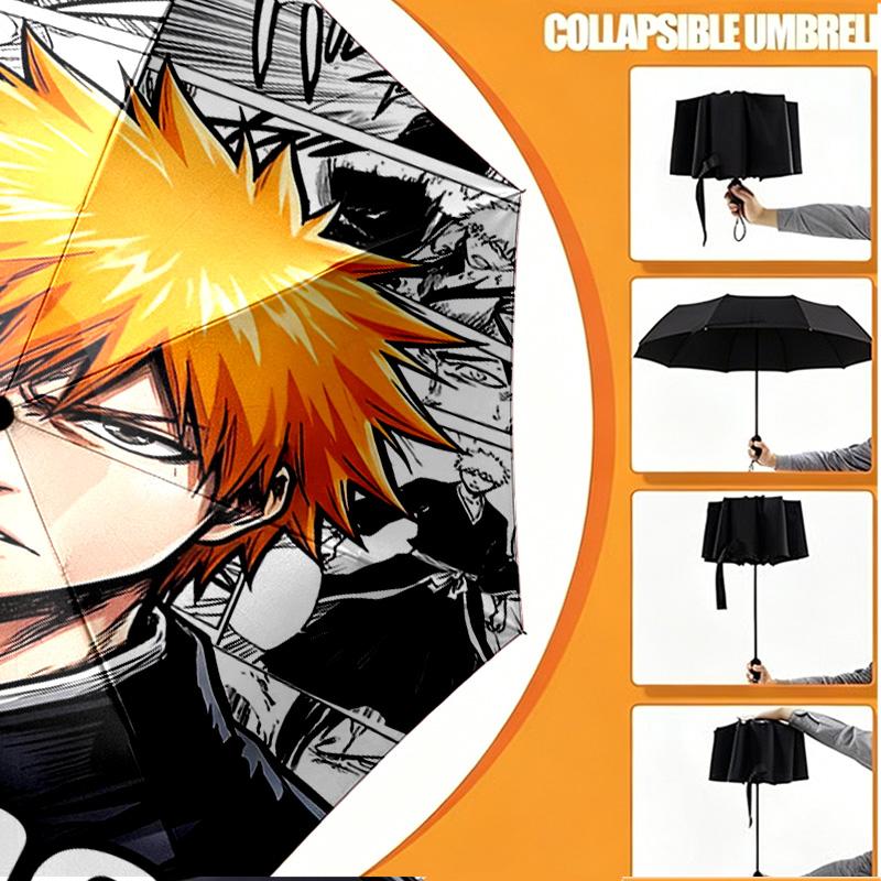 Custom Name Personalized BLEACH Print Umbrella, Auto Open Close, 8‑Rib Sturdy Frame, Commute Camping Hiking Use, Birthday Gift