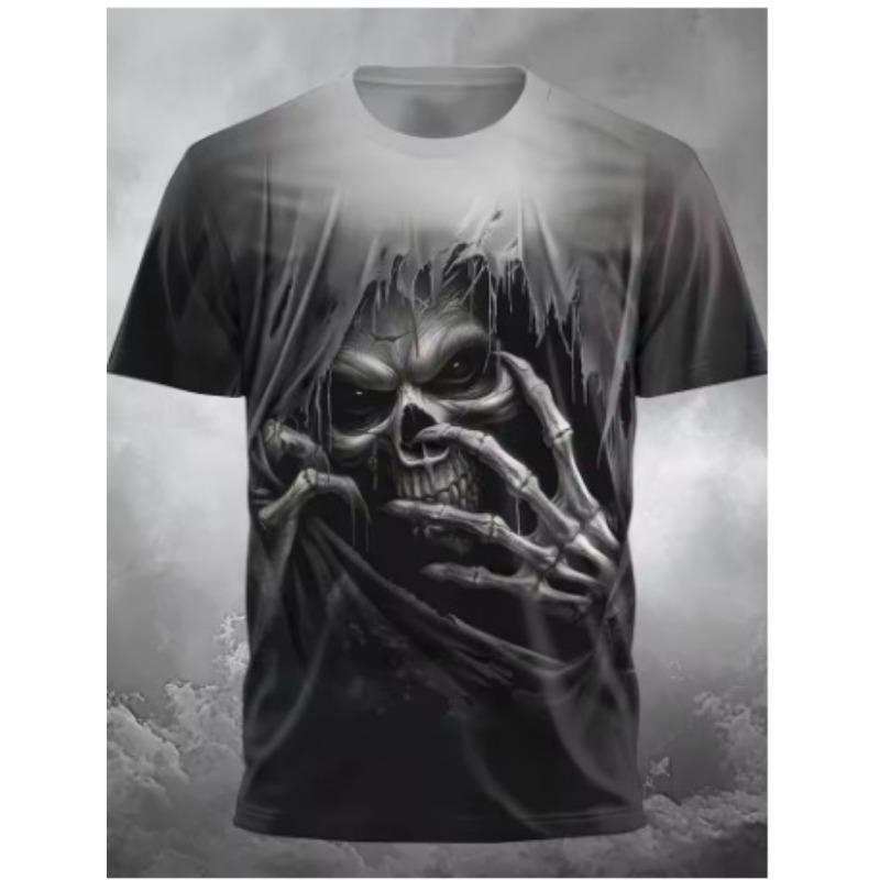 

Летний топ с круглым вырезом и 3D-принтом черепа Мрачного Жнеца, модная повседневная мужская футболка с коротким рукавом 6XL